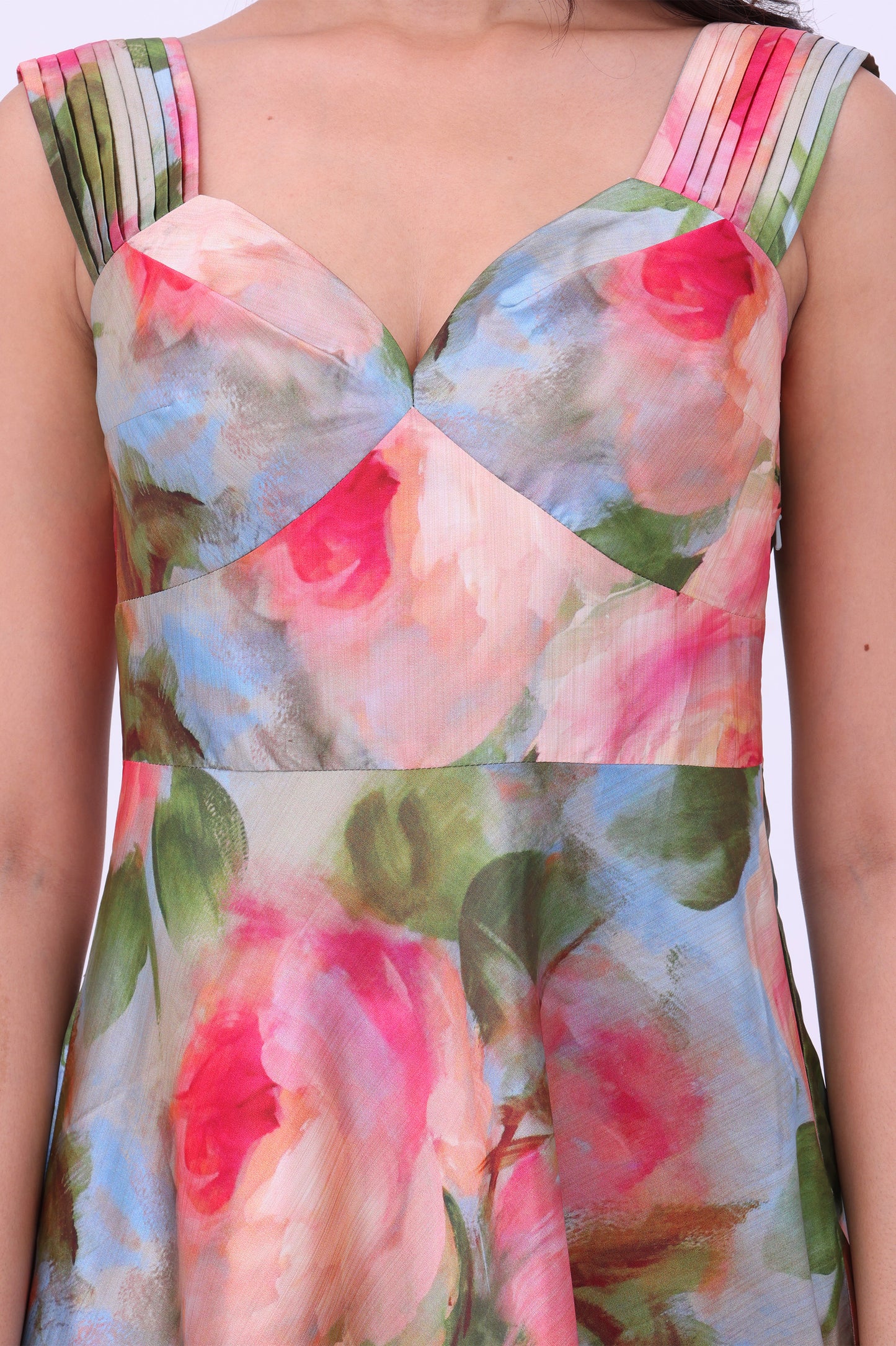Vintage Rose Garden Mango Silk Midi Dress