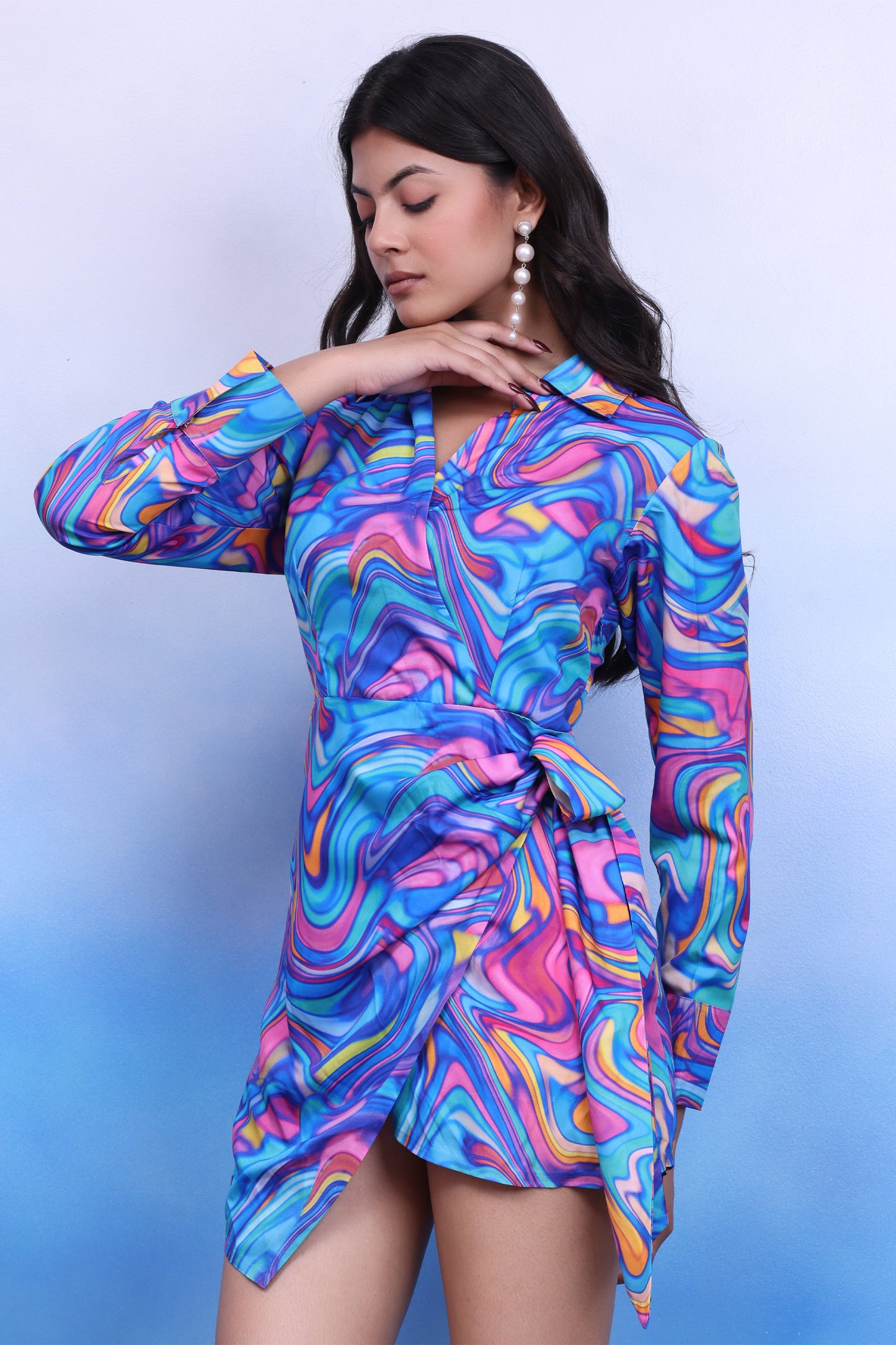 Printed Satin Wrap Dress
