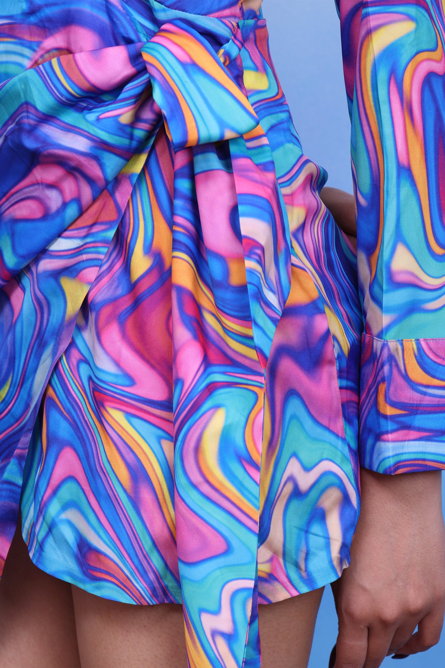Printed Satin Wrap Dress