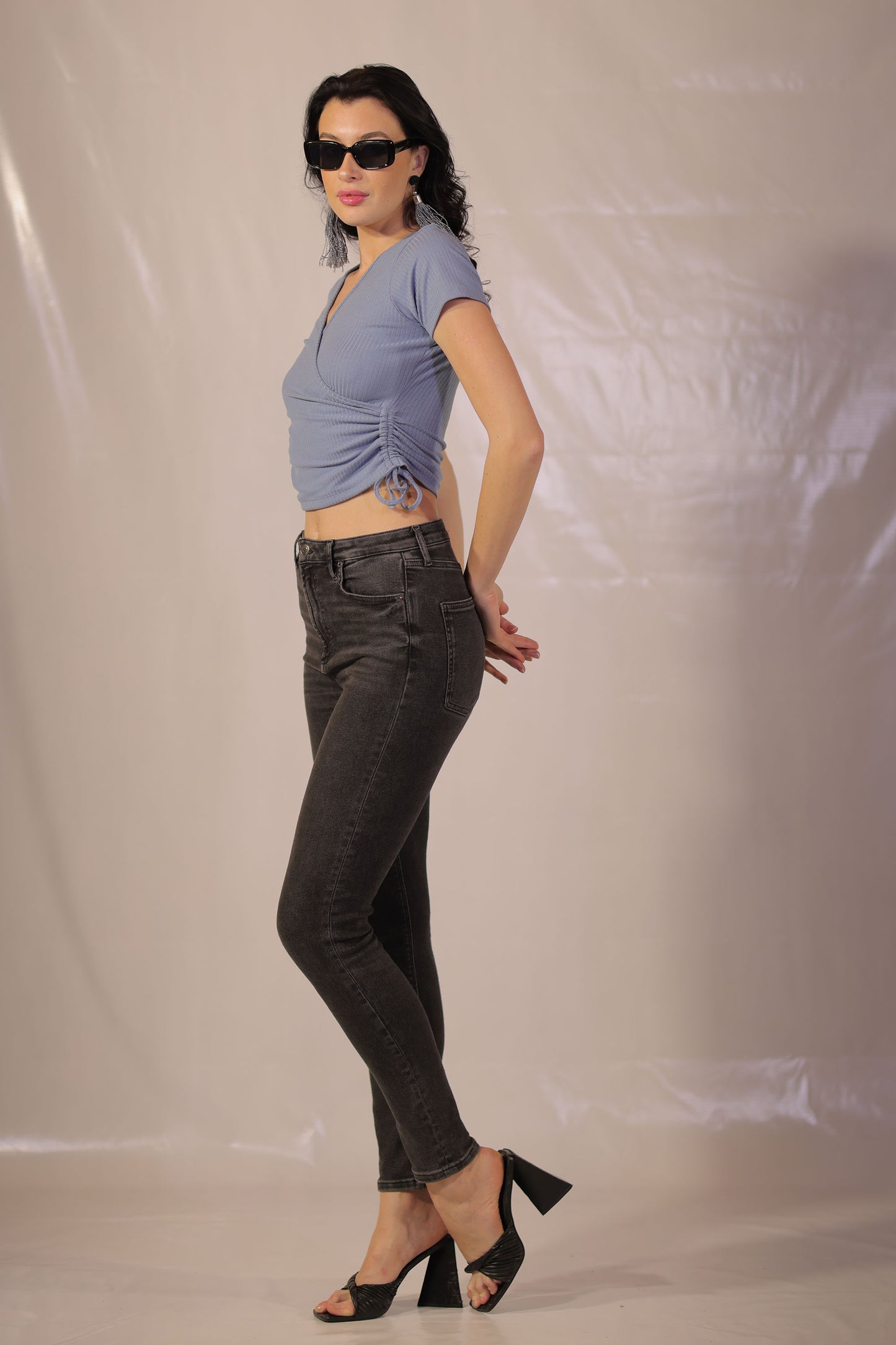 Babe Blue Rib Knit Wrap Top