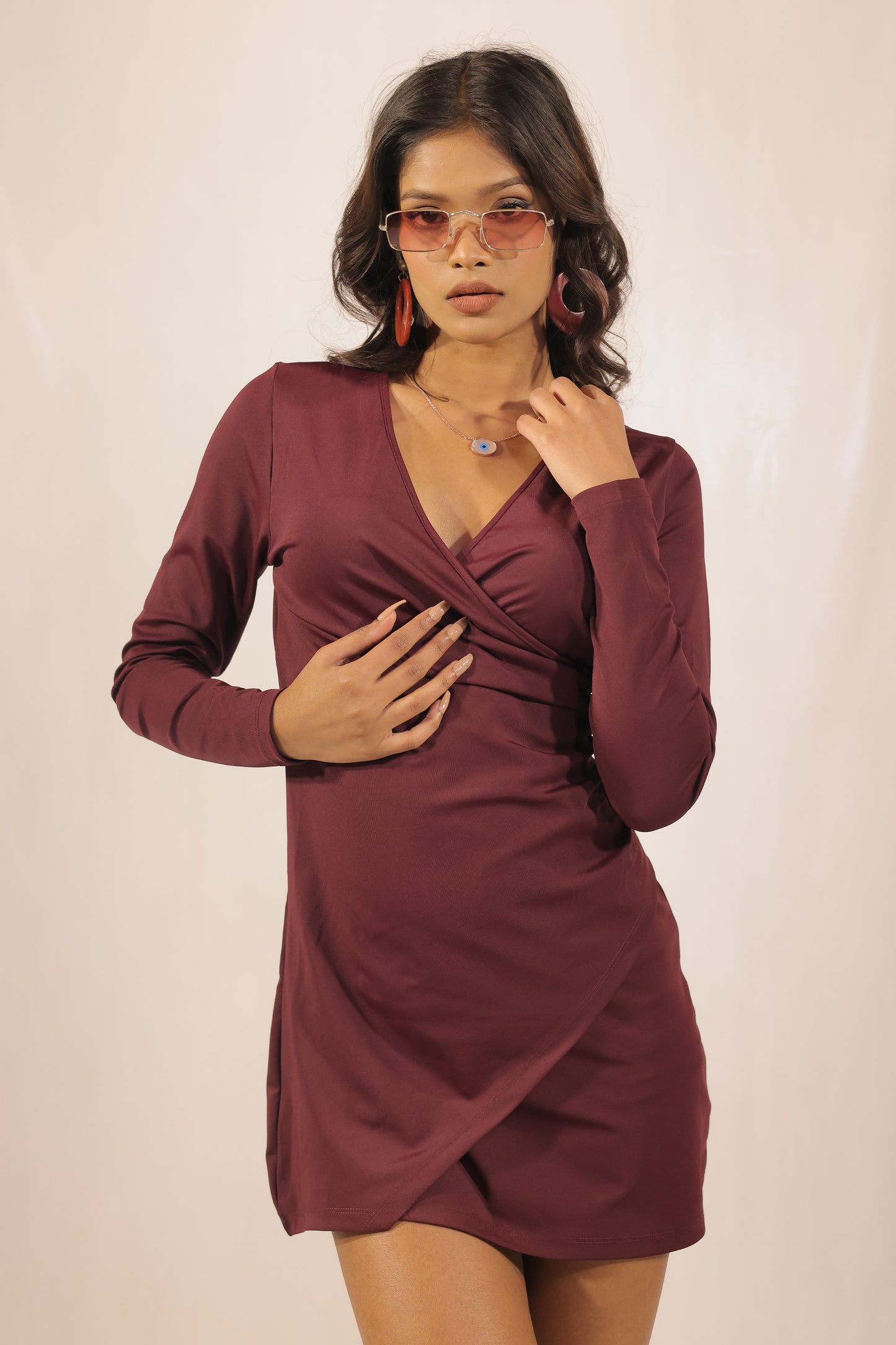 Auburn Full Sleeves Lycra Wrap Dress