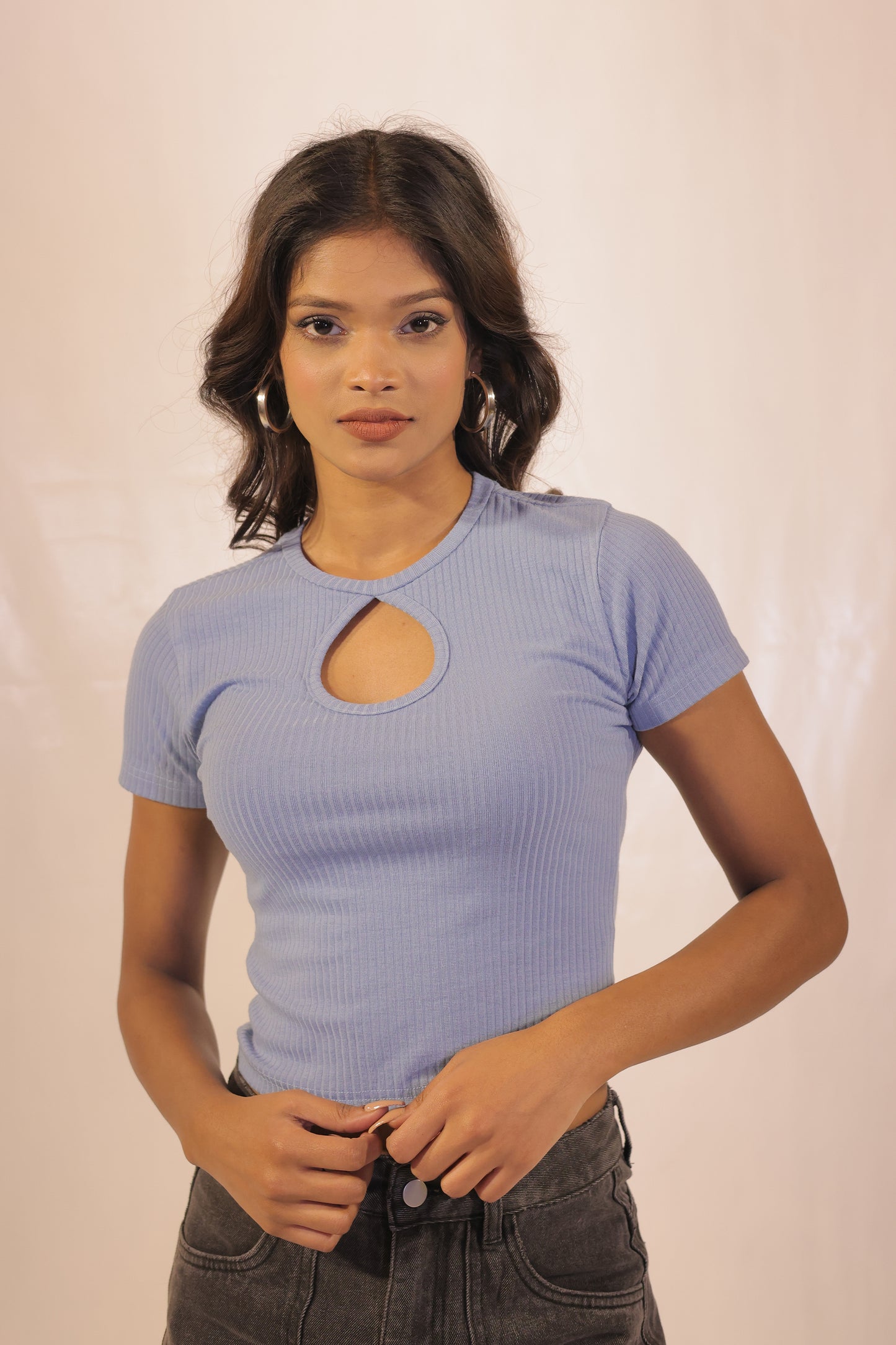 Babe Blue Rib Knit Top