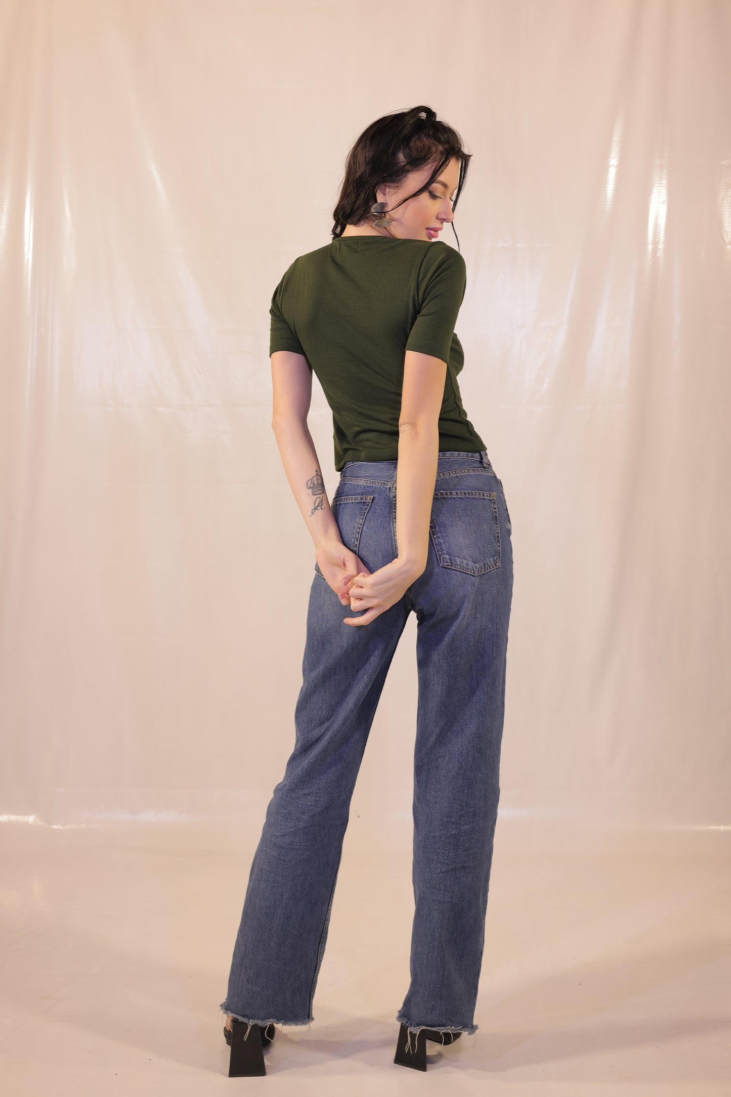 Forest Green Rib Knit Front Zip Top