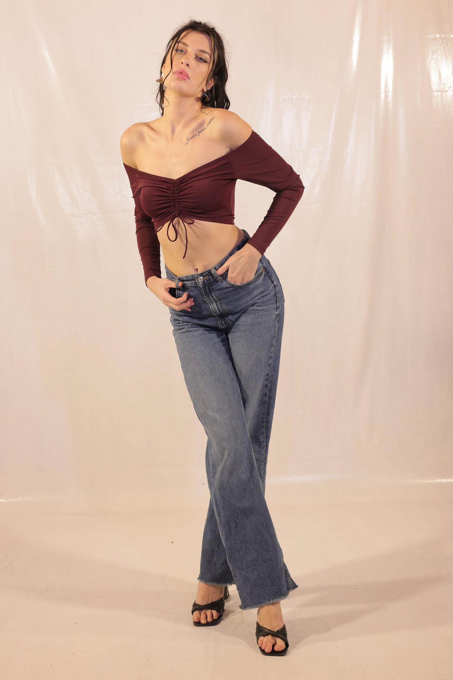 Auburn Off Shoulder Crop Top