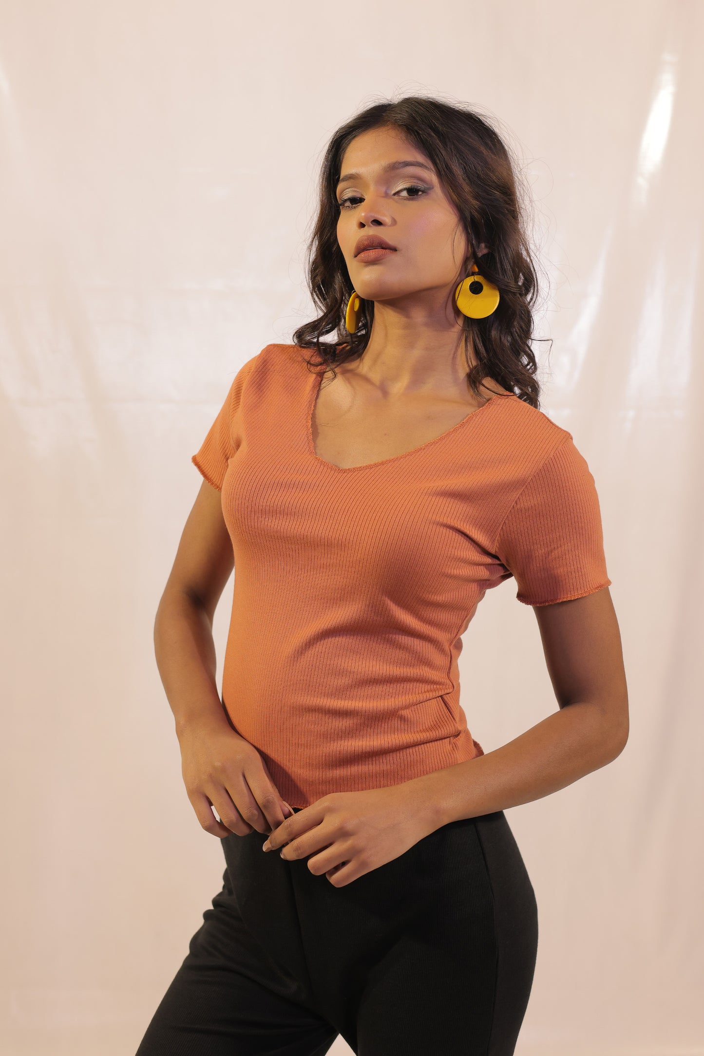 Sienna Rib Knit V Neck Top
