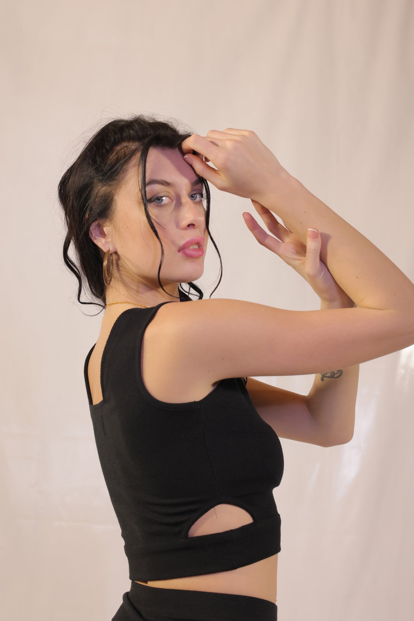 Black Rib Knit Cutout Top