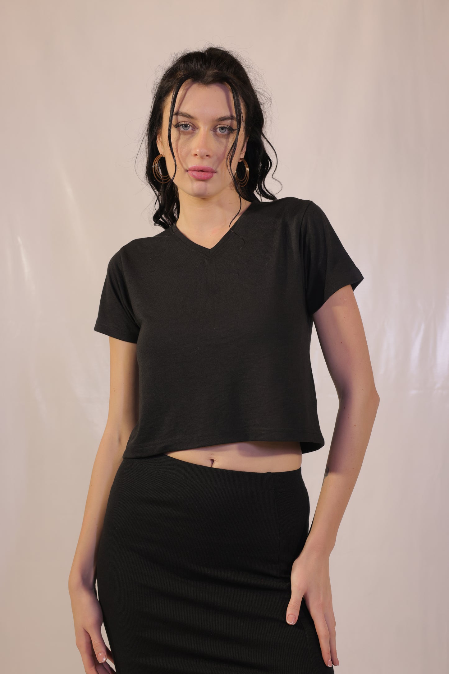 Black V Neck Boxy Tee