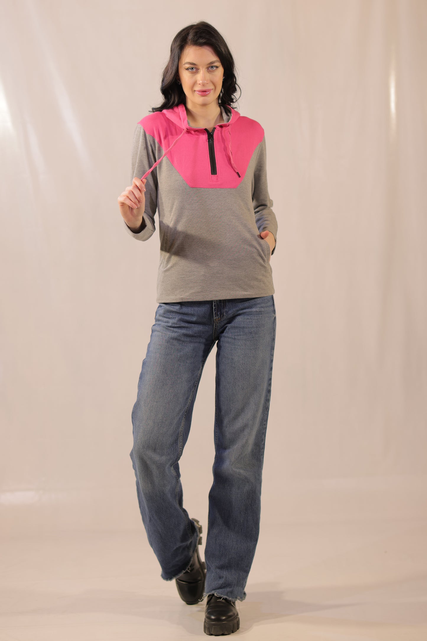 Grey And Pink Hoodie