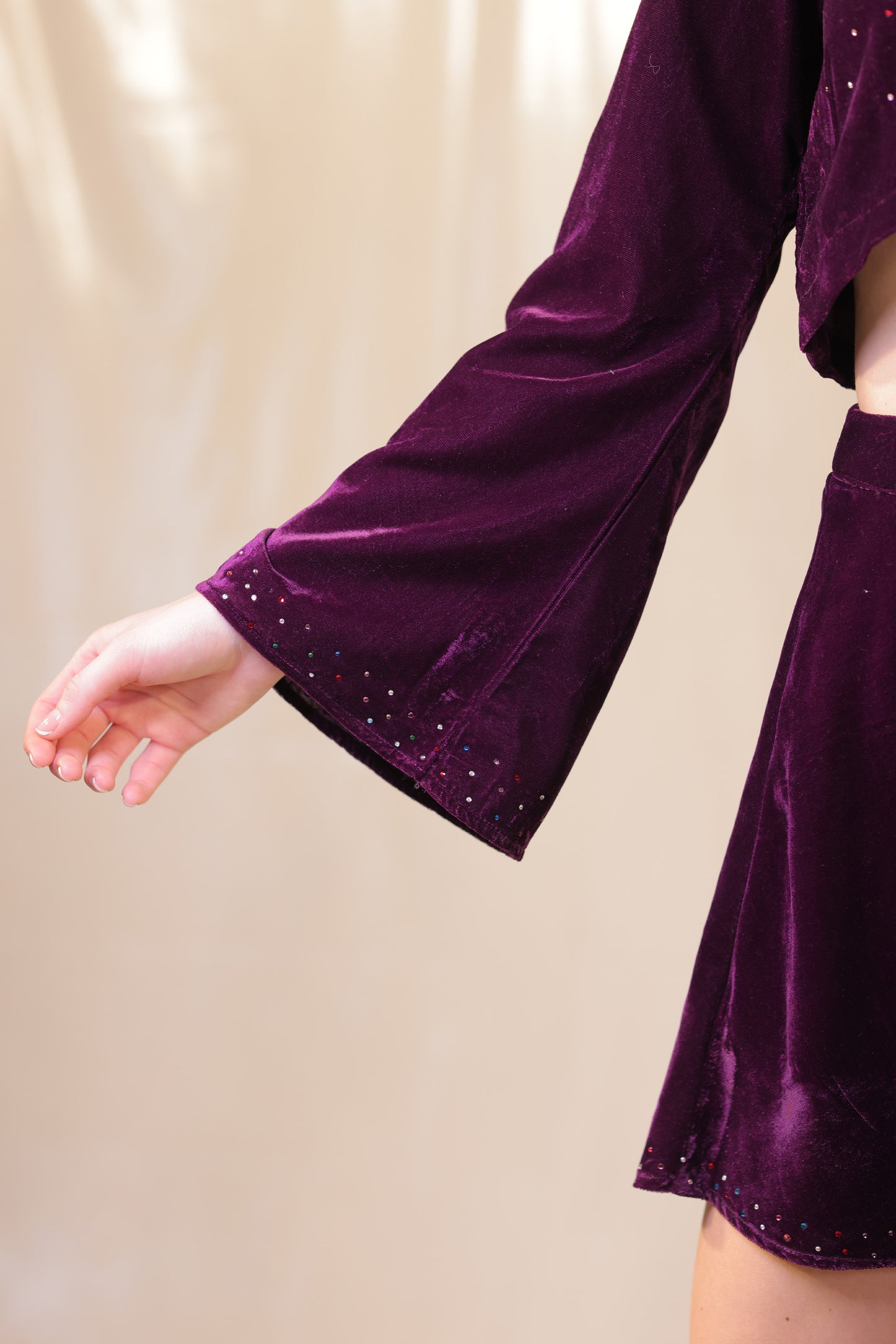 Witchy Violet Velvet Crop Top With Rhinestone Embellishments