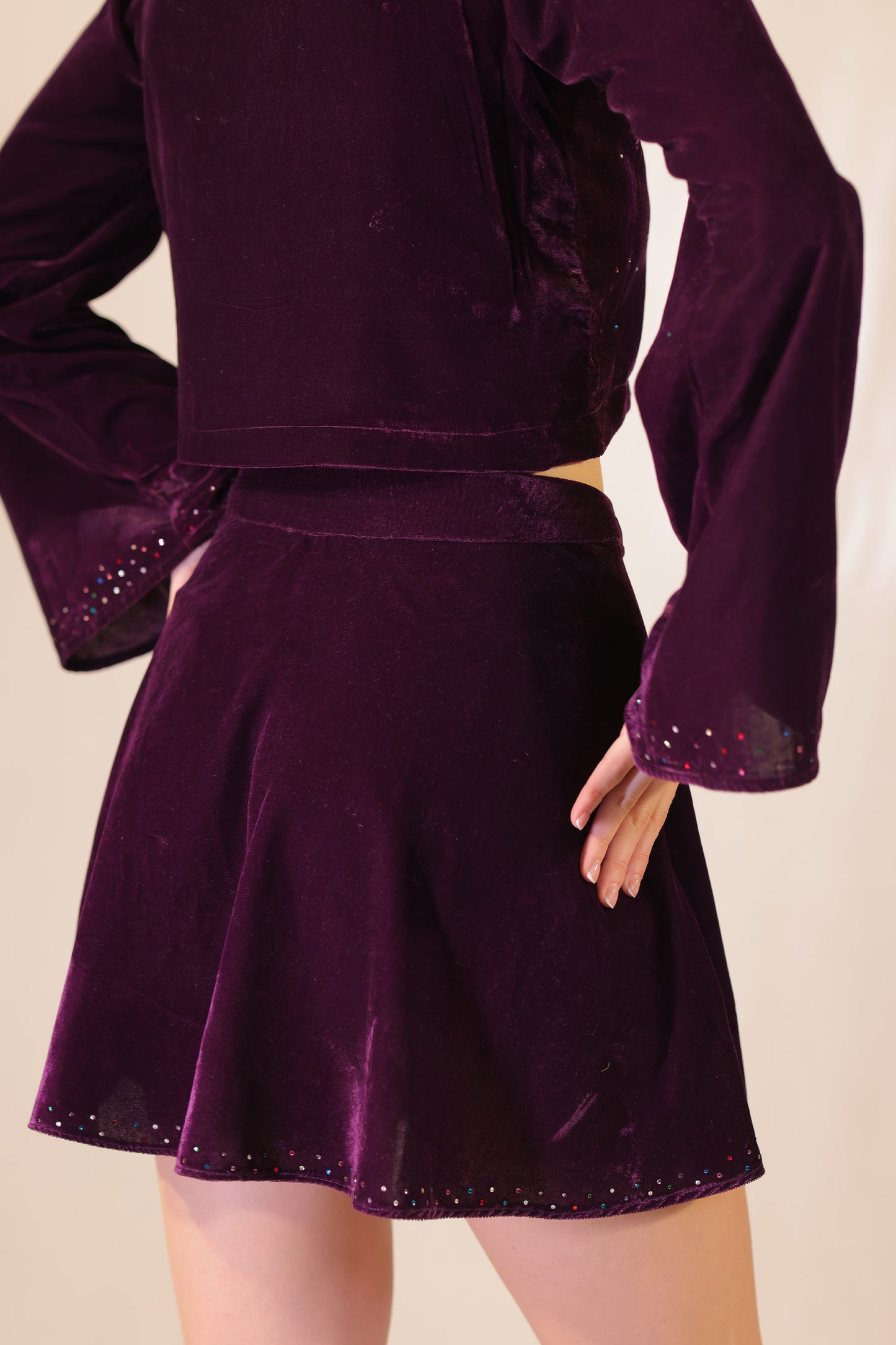 Witchy Violet Velvet Crop Top With Rhinestone Embellishments