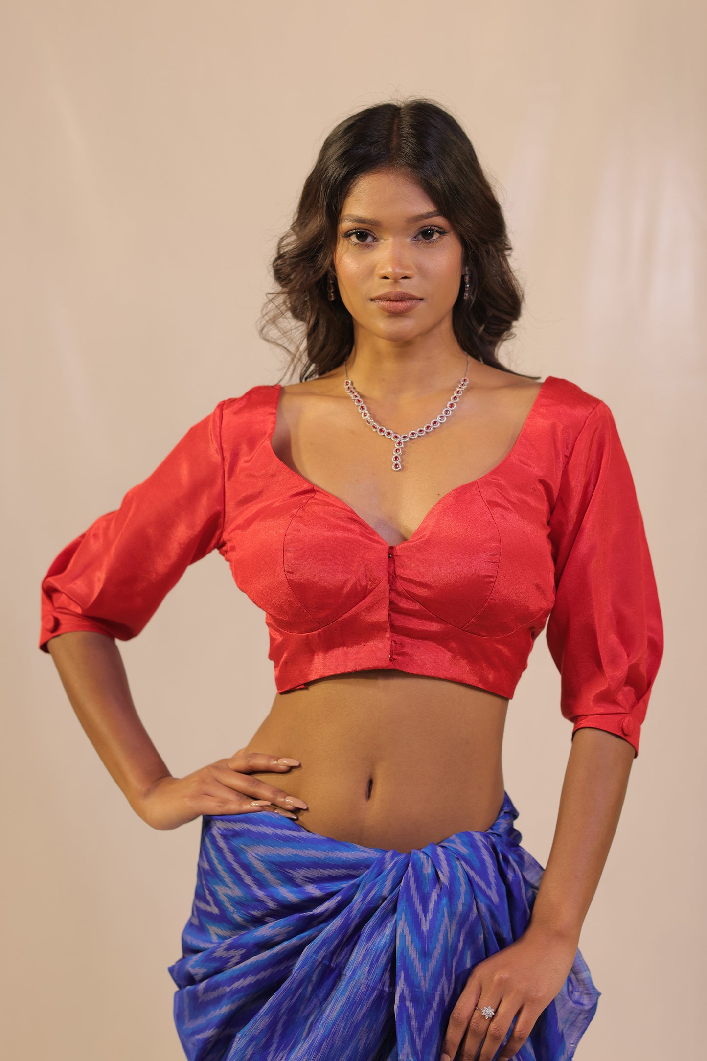 Red Baloon Sleeves Blouse