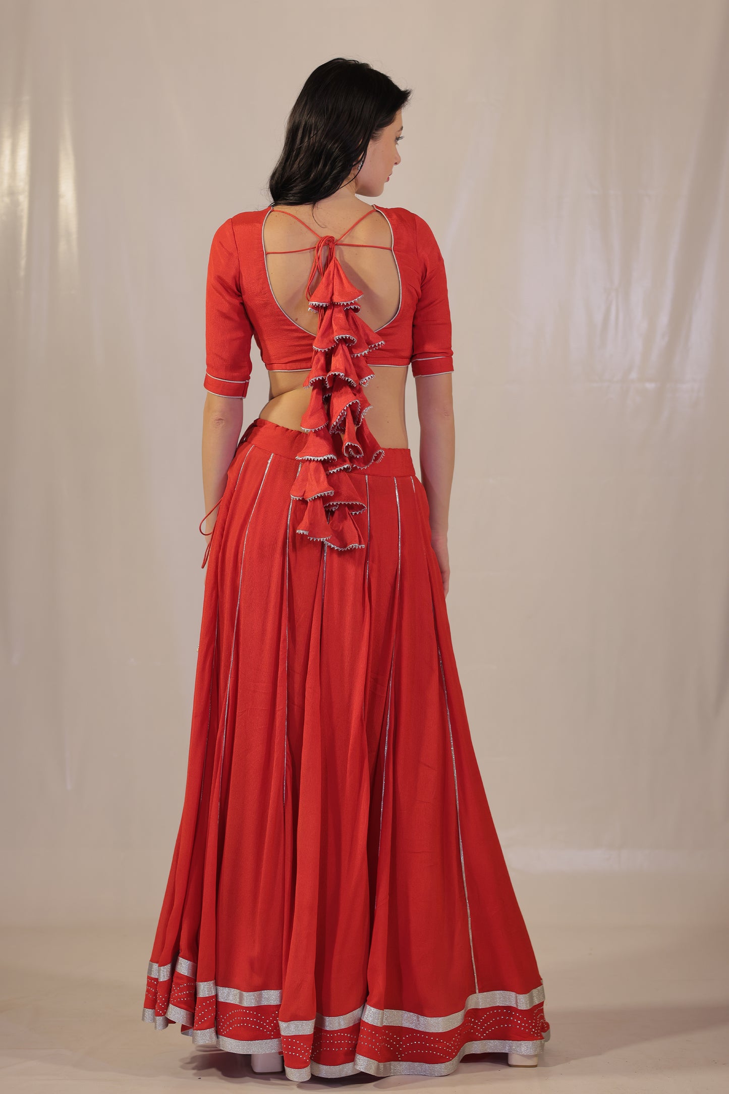 Scarlet Lehenga With Rhinestone Embellishments