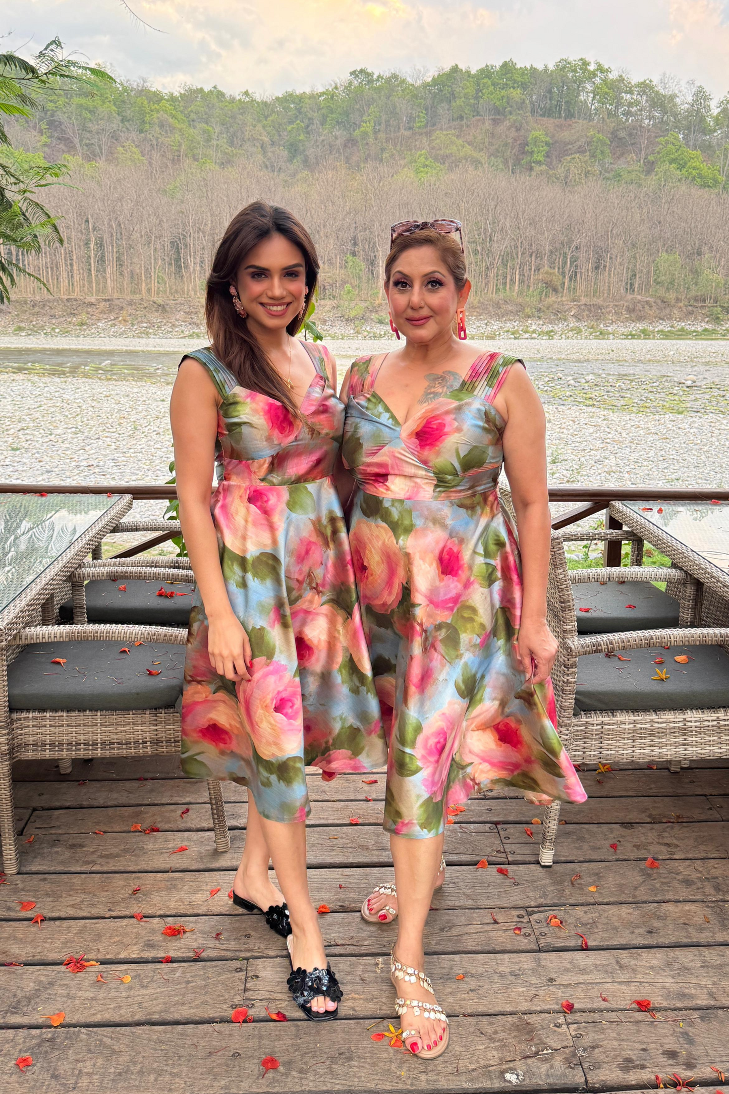 Vintage Rose Garden Mango Silk Midi Dress