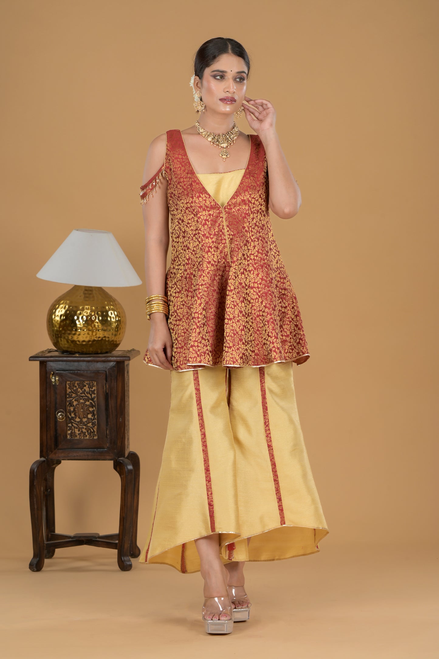 Regal Red Indo-western Coord Set
