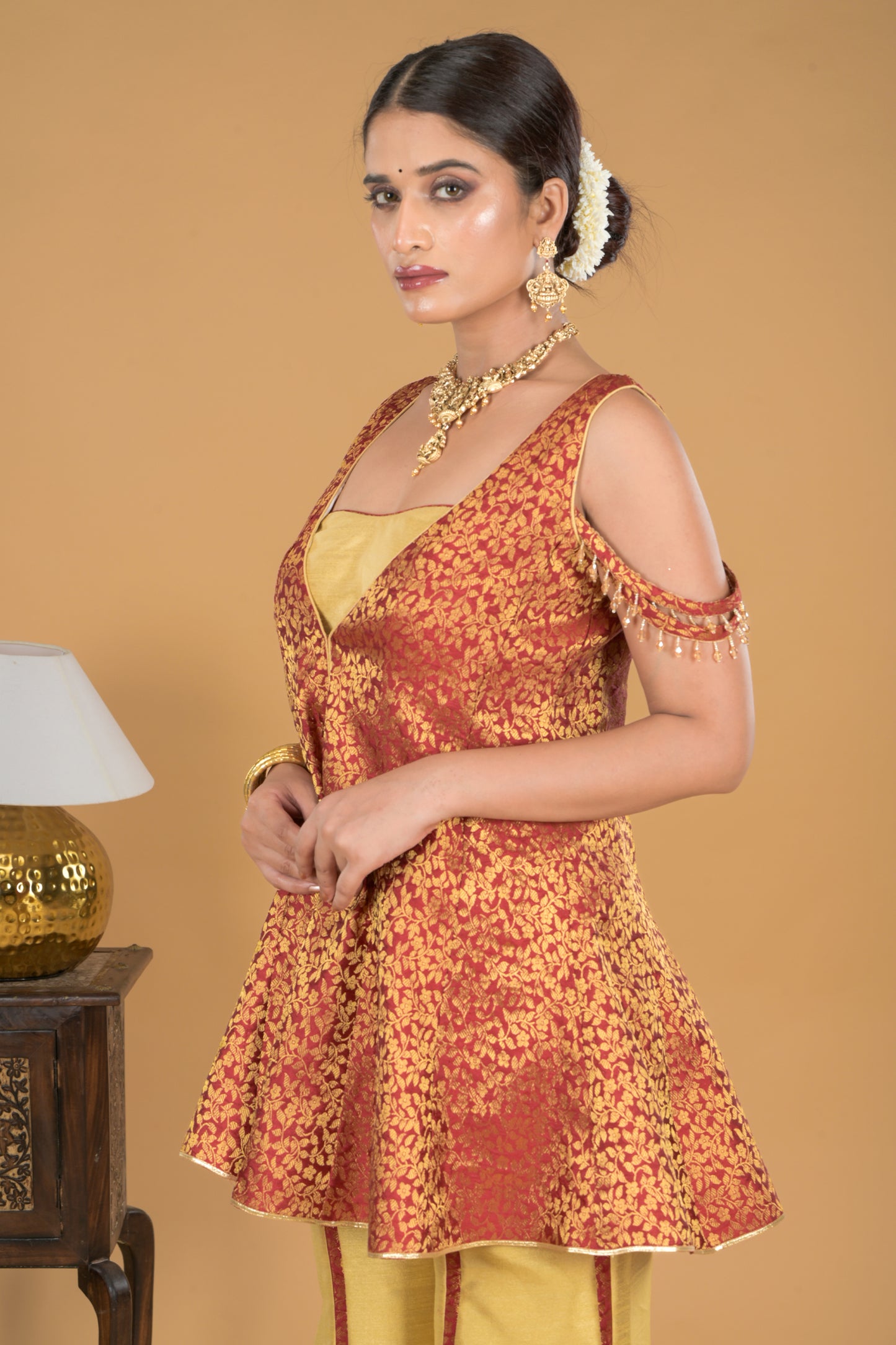 Regal Red Indo-western Coord Set
