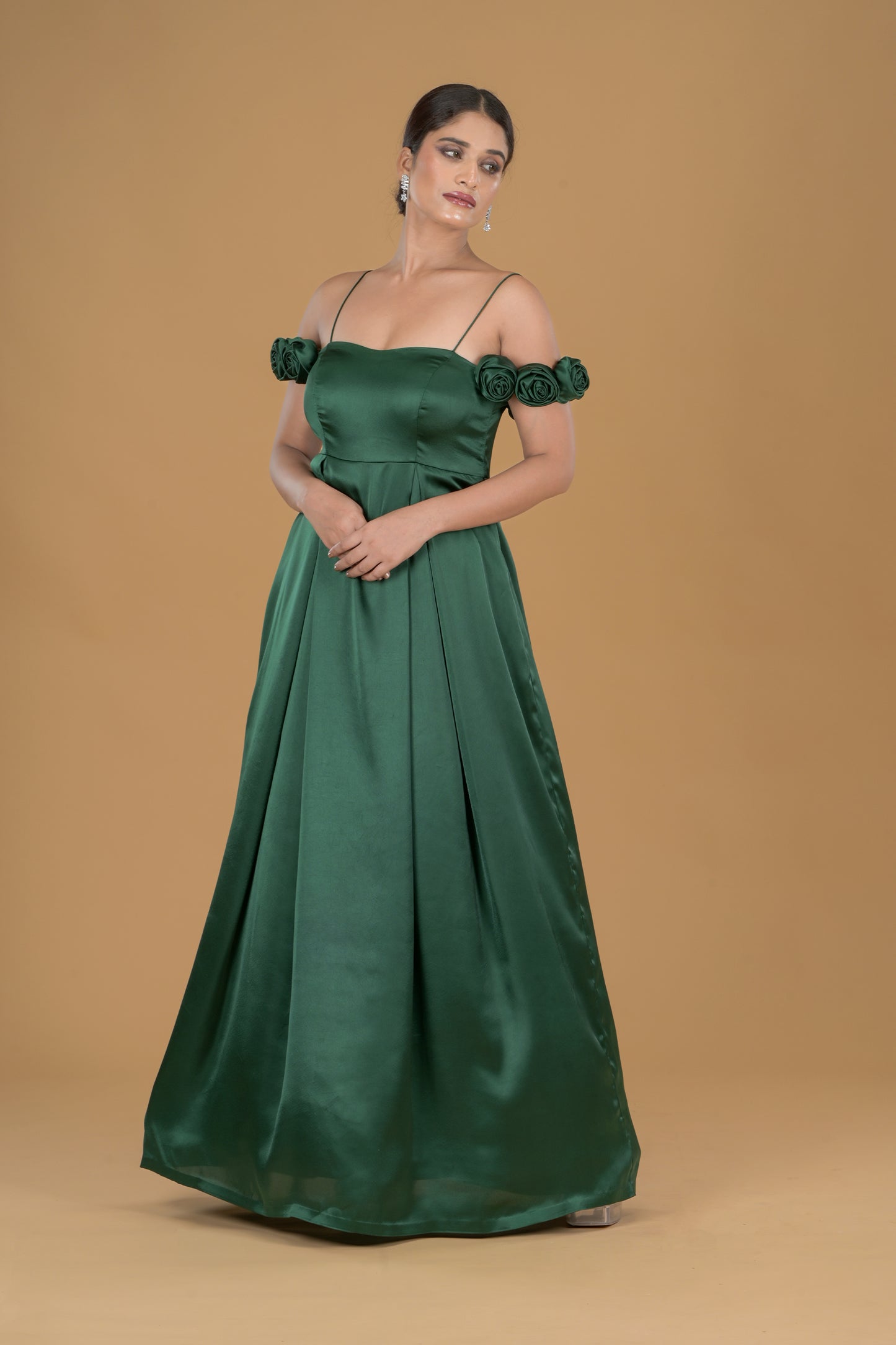 Emerald Enchantment Royal Green Satin Gown