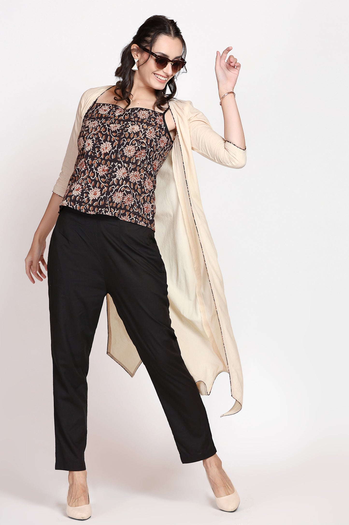 Black Bagru Co-ordset With Shrug