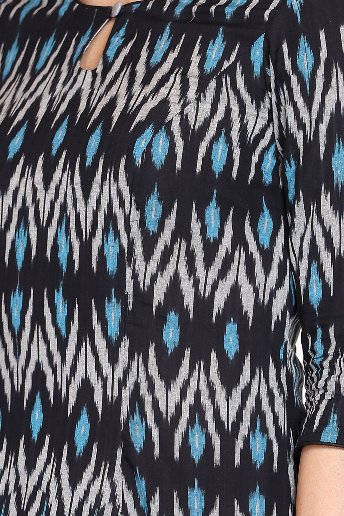 Asymetric Black Ikat Kurta Set