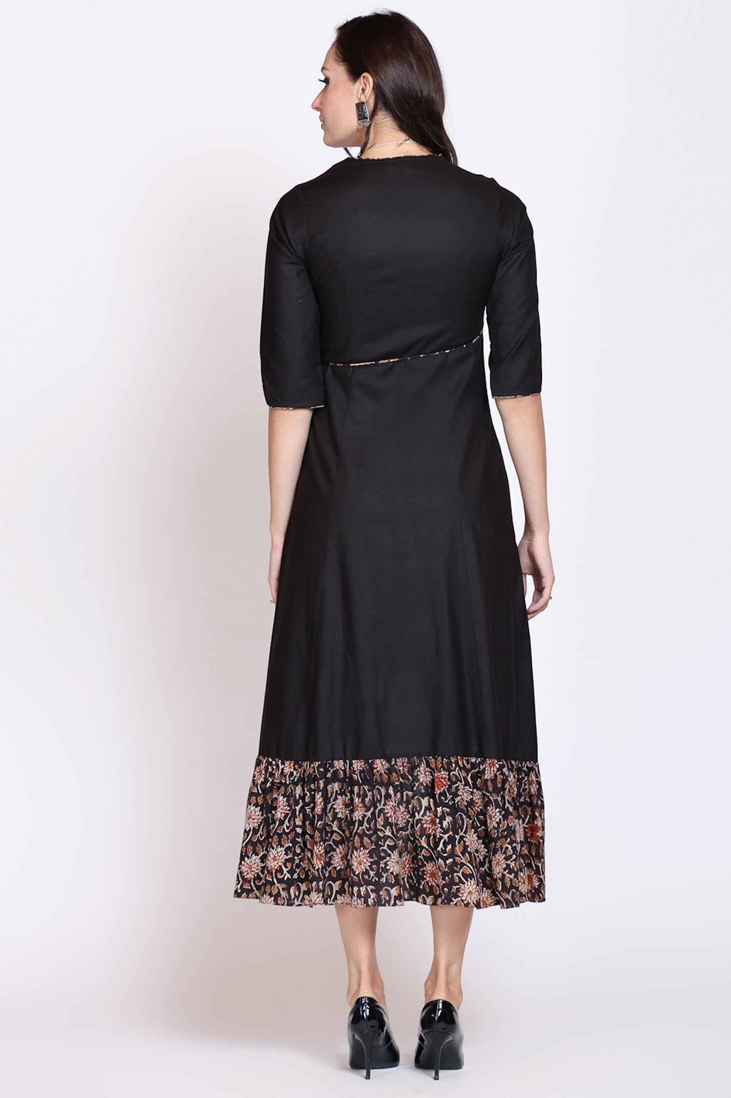 Black Angrakha High Low Bagru Dress