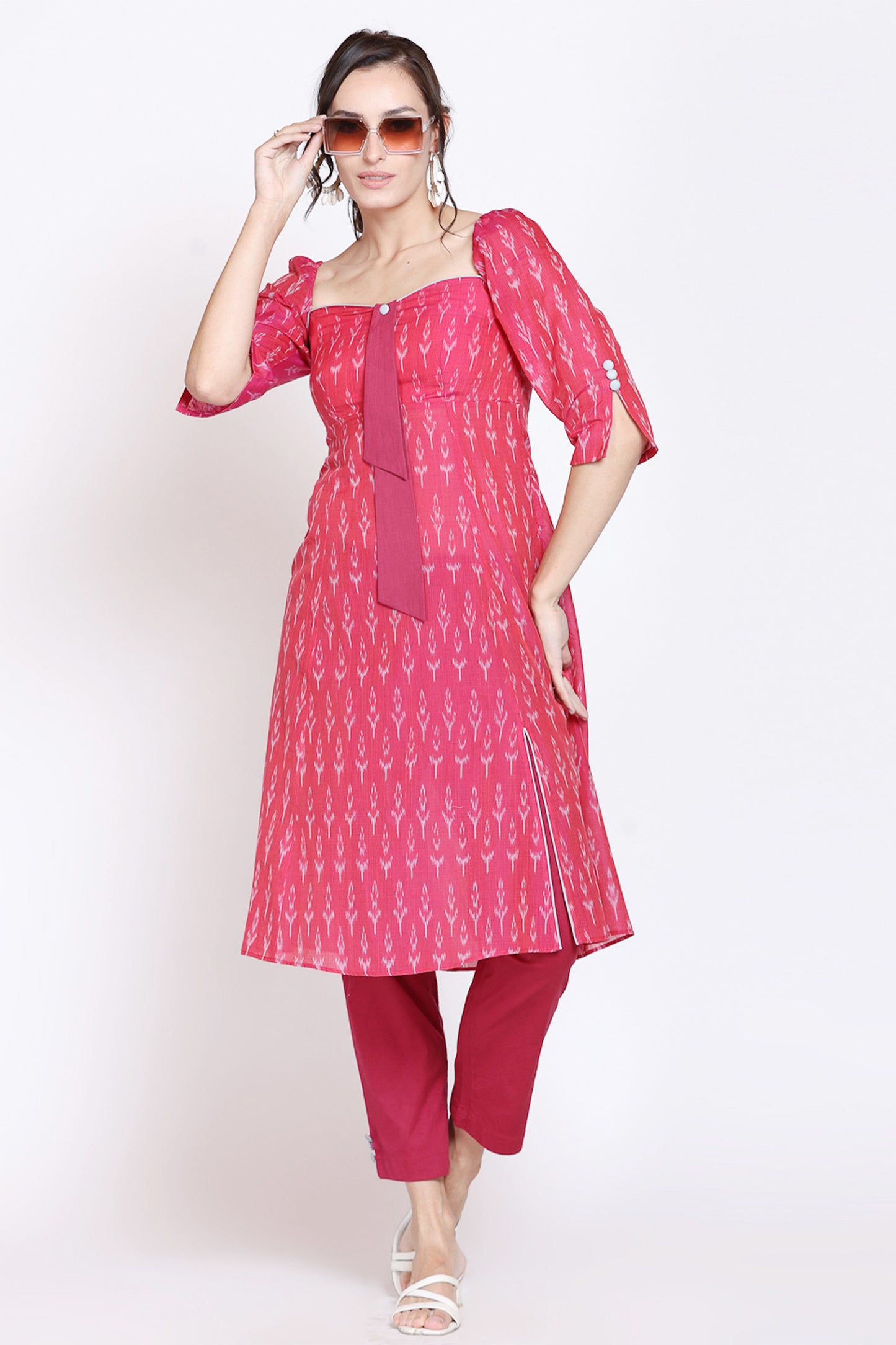 Berry Pink Ikat Slit Dress