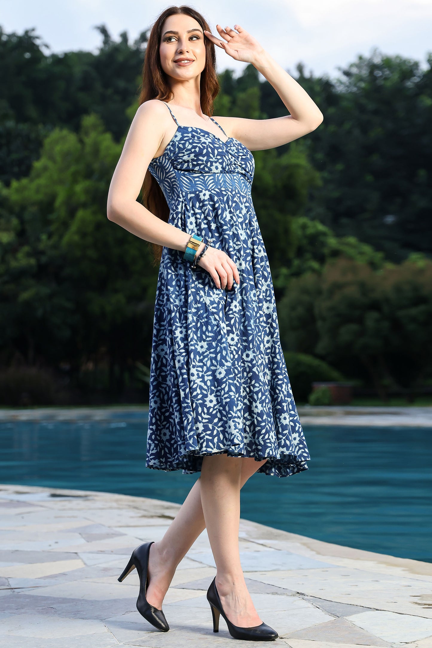 Indigo Handblock Midi Dress