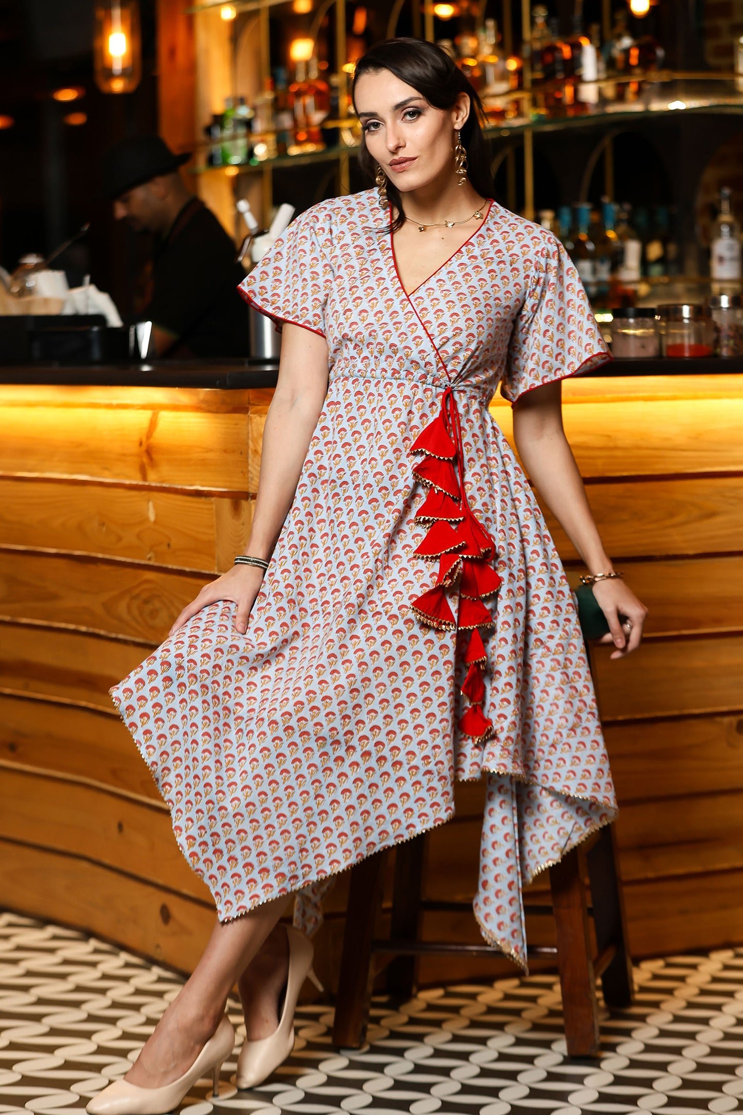 Sanganeri Handkerchief Dress With Tassels