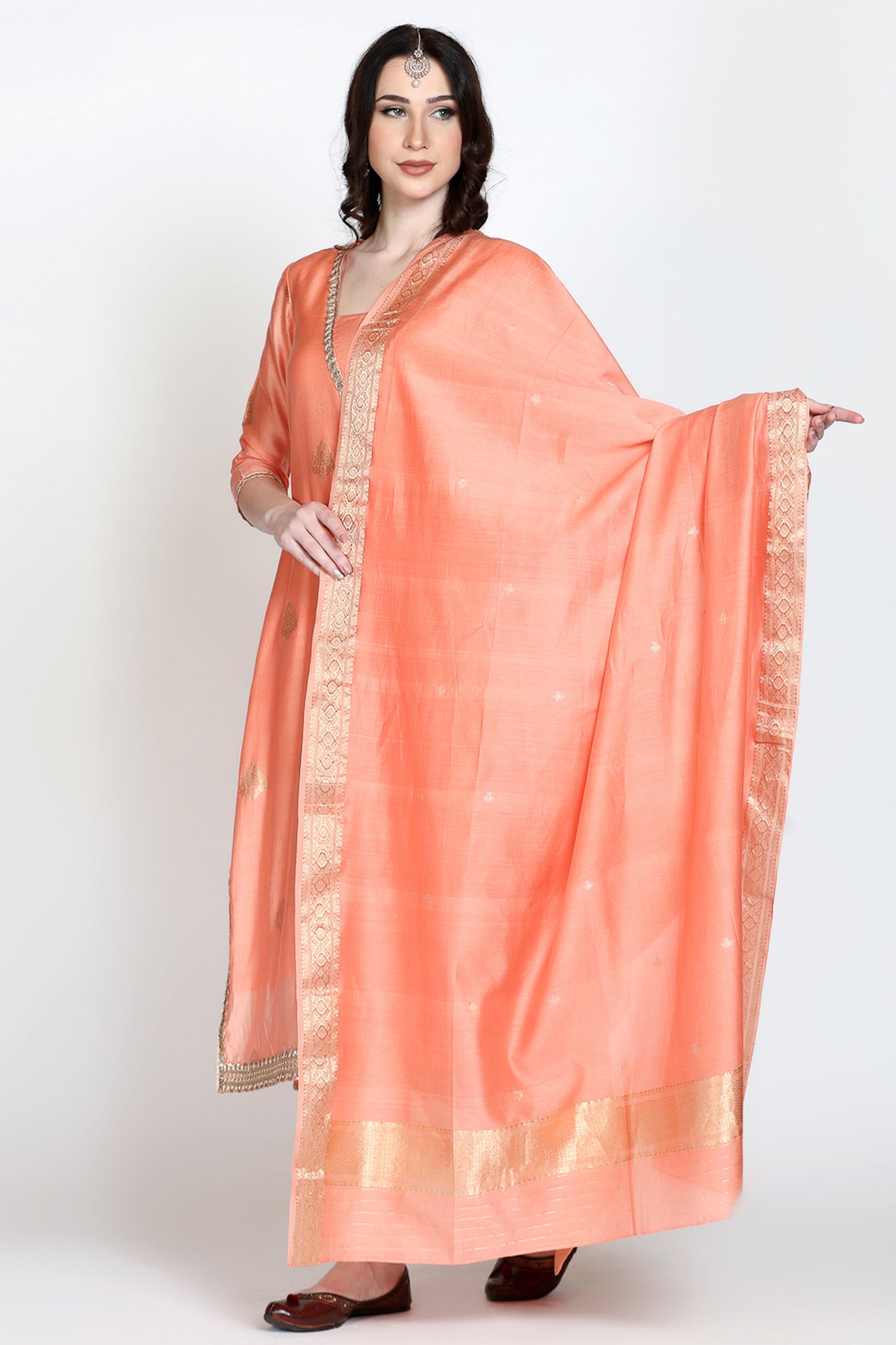 Banarasi Cupro Yarn Peach Suit Set