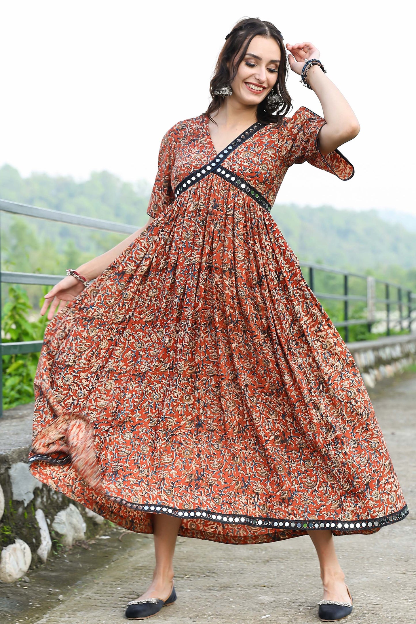 Bagru Mirror Empire Waist Dress