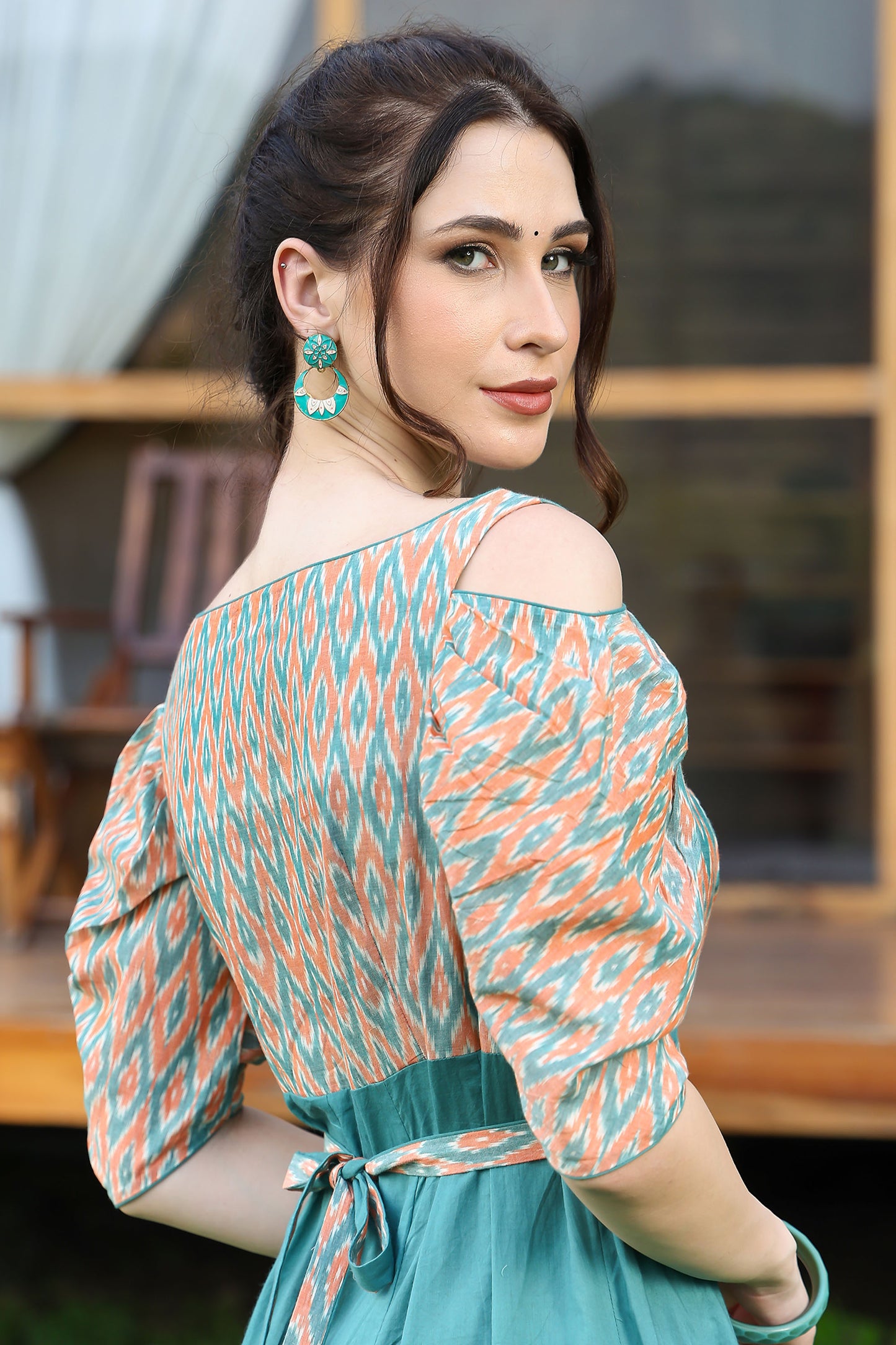 Coral And Jade Ikat Slit Kurta Set