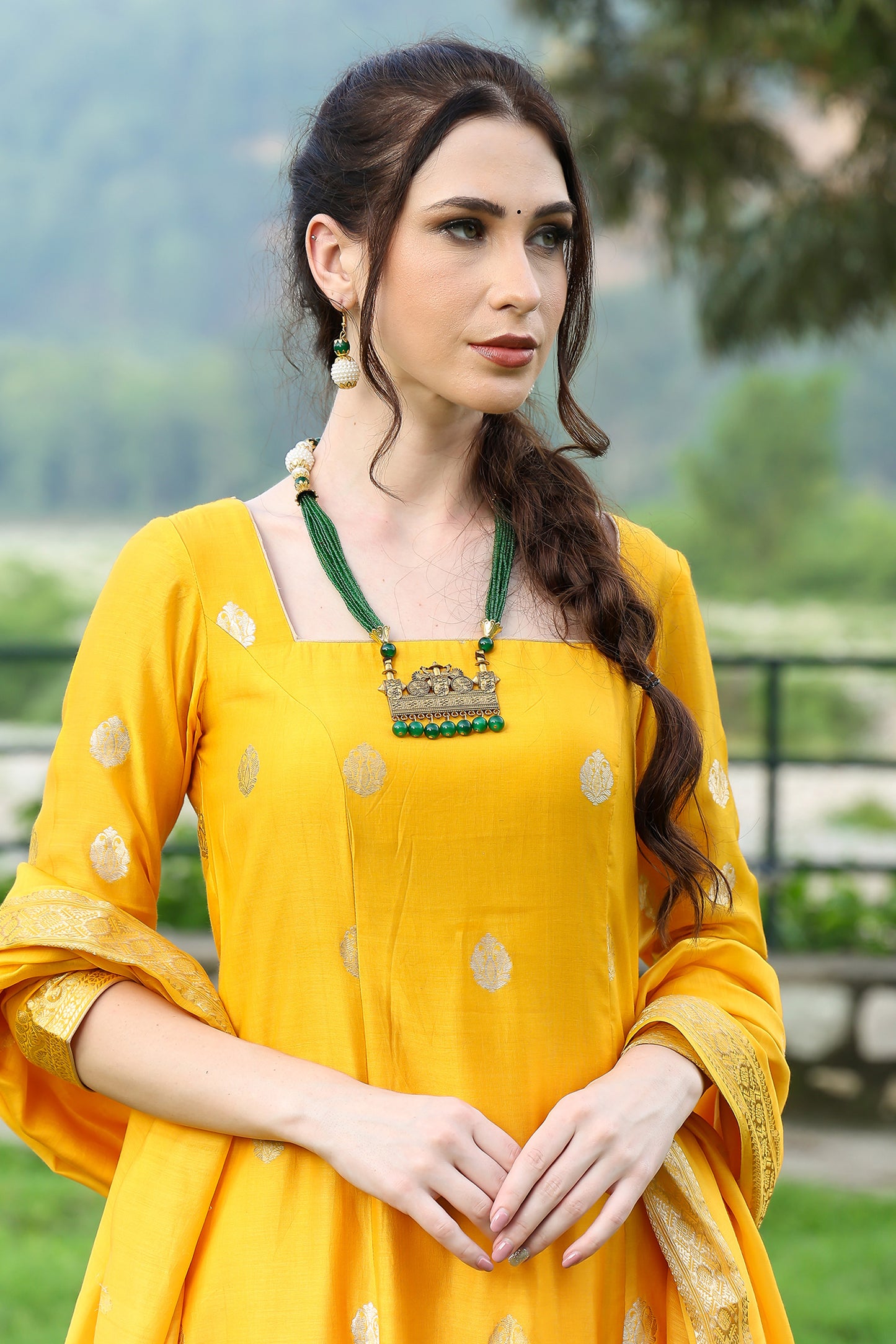 Banarasi Cupro Yarn Yellow Suit Set