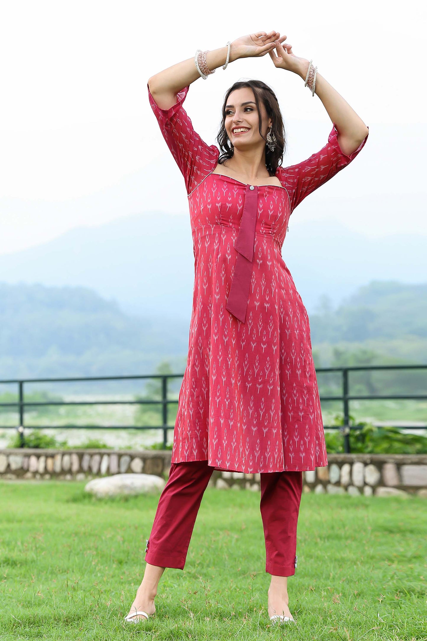 Berry Pink Ikat Kurta Set