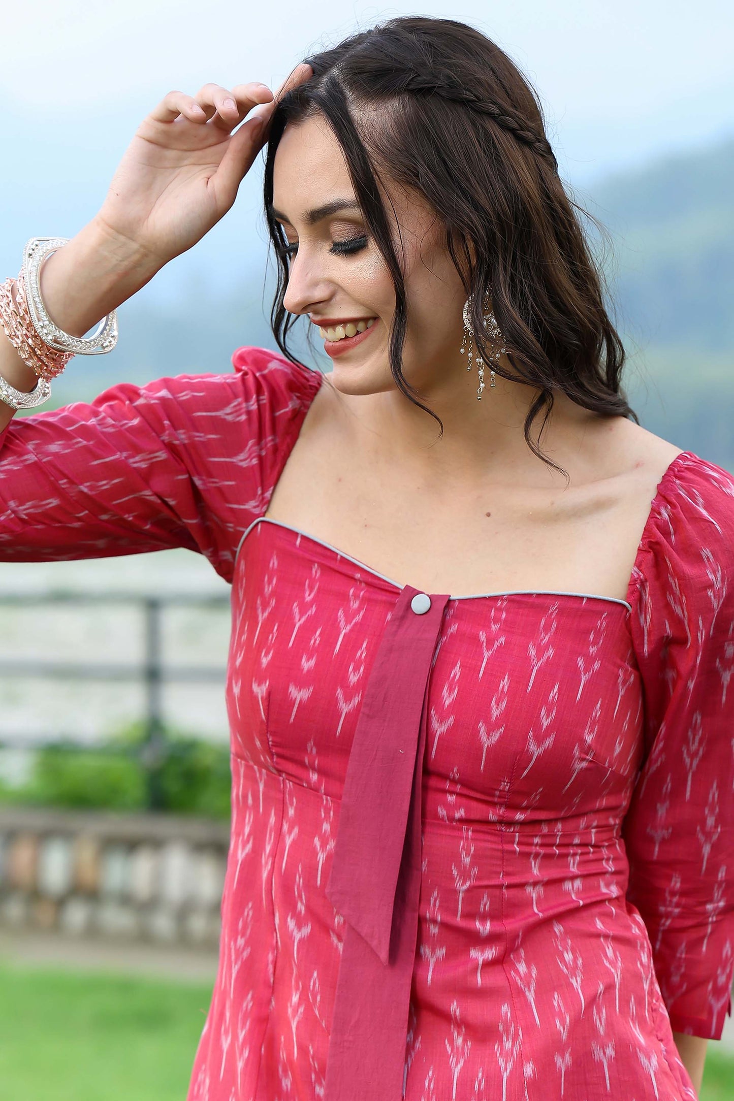 Berry Pink A Line Ikat Kurta Set