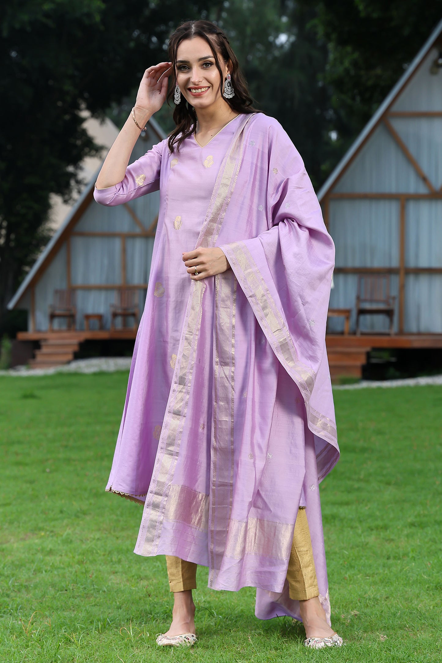 Lavender Banarasi Handloom Spun Silk Suit Set