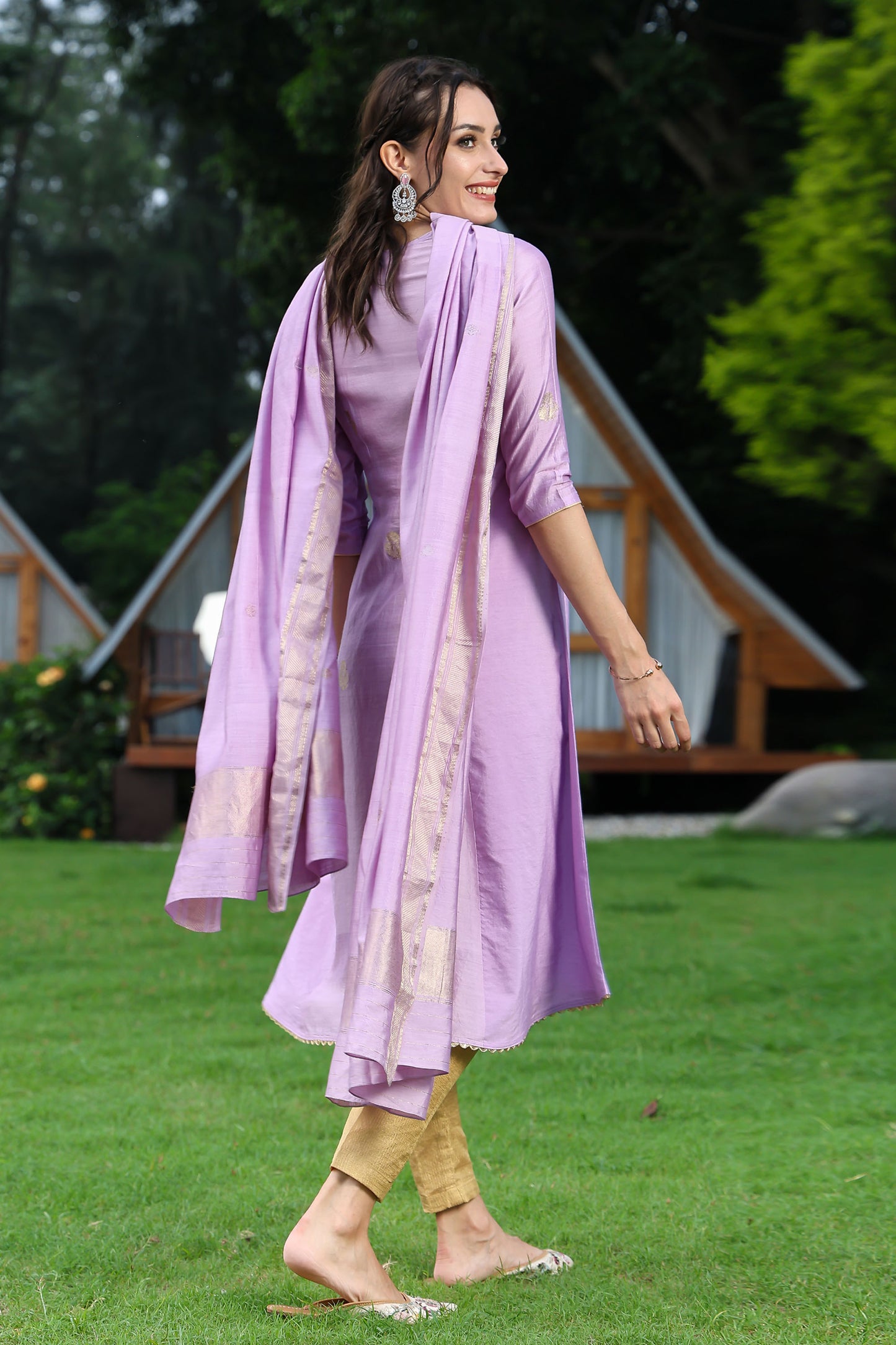 Lavender Banarasi Handloom Spun Silk Suit Set