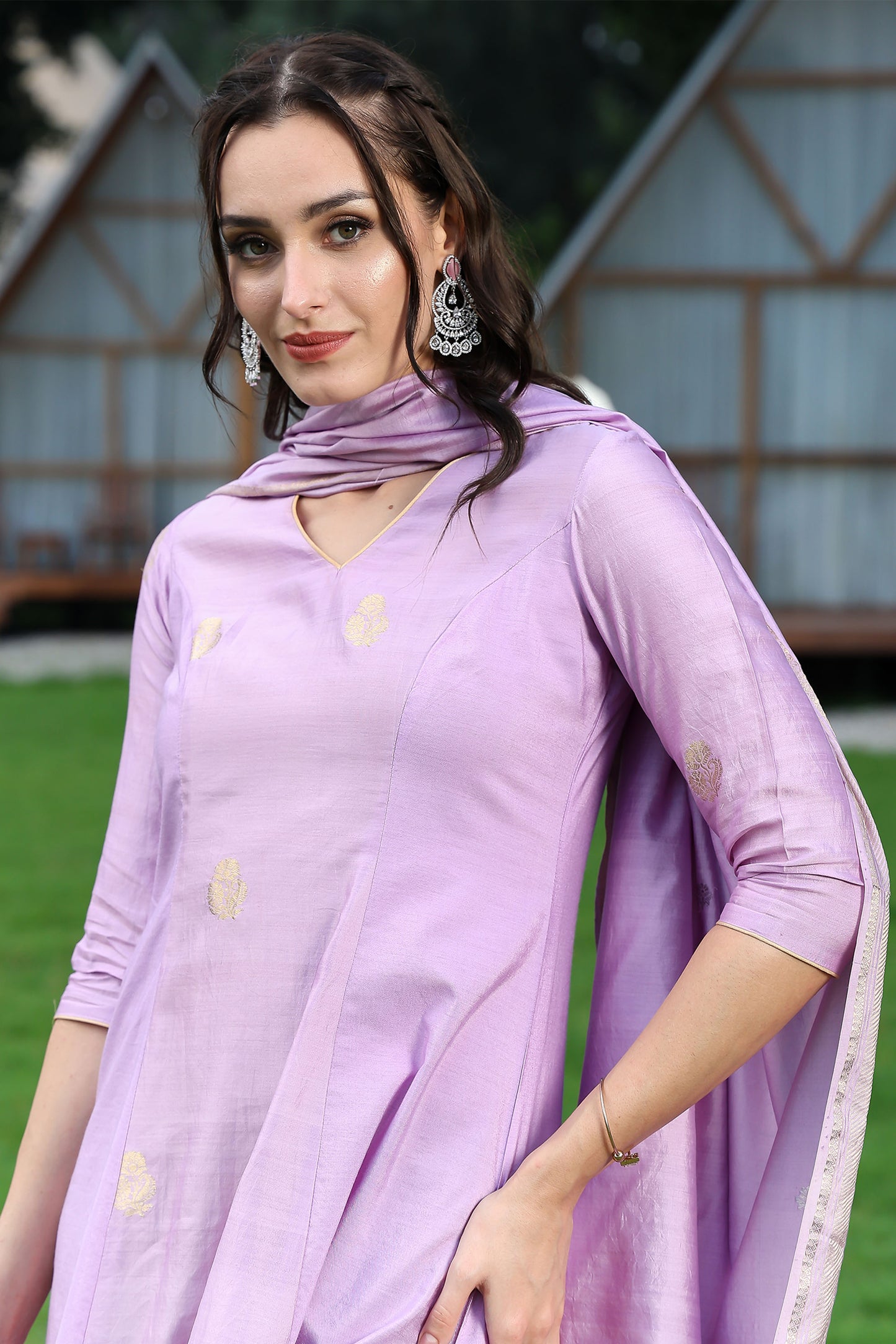 Lavender Banarasi Handloom Spun Silk Suit Set
