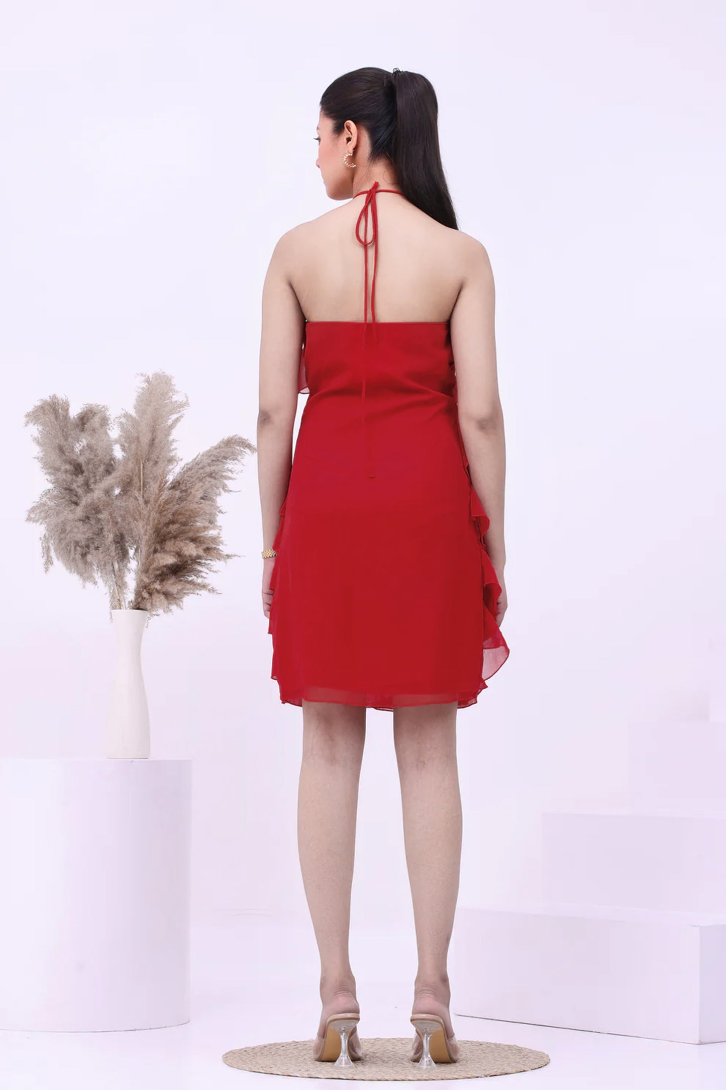 Scarlet Bloom Ruffle Dress