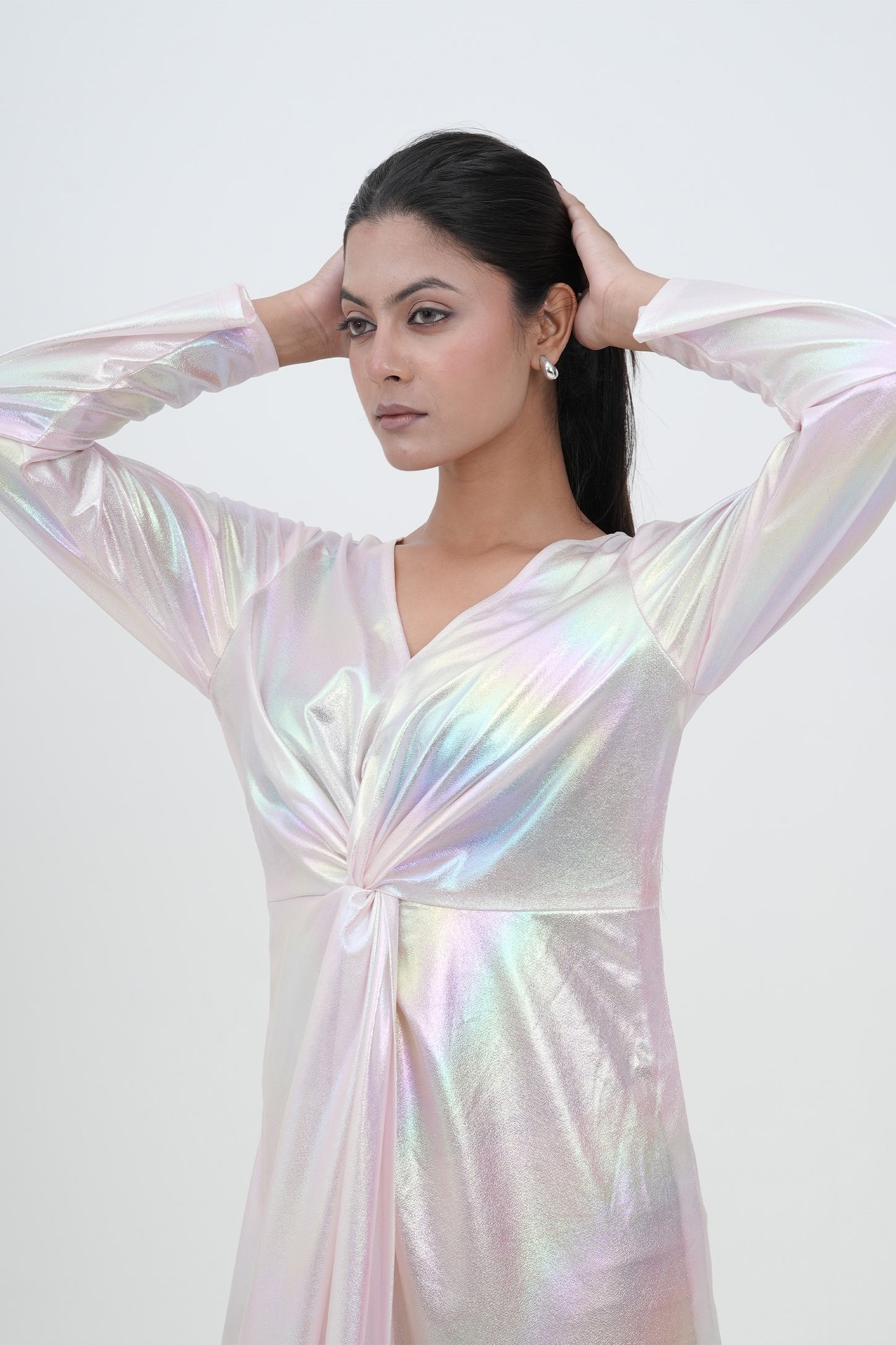 Iridescent Aurora Twist Knot Wrap Gown