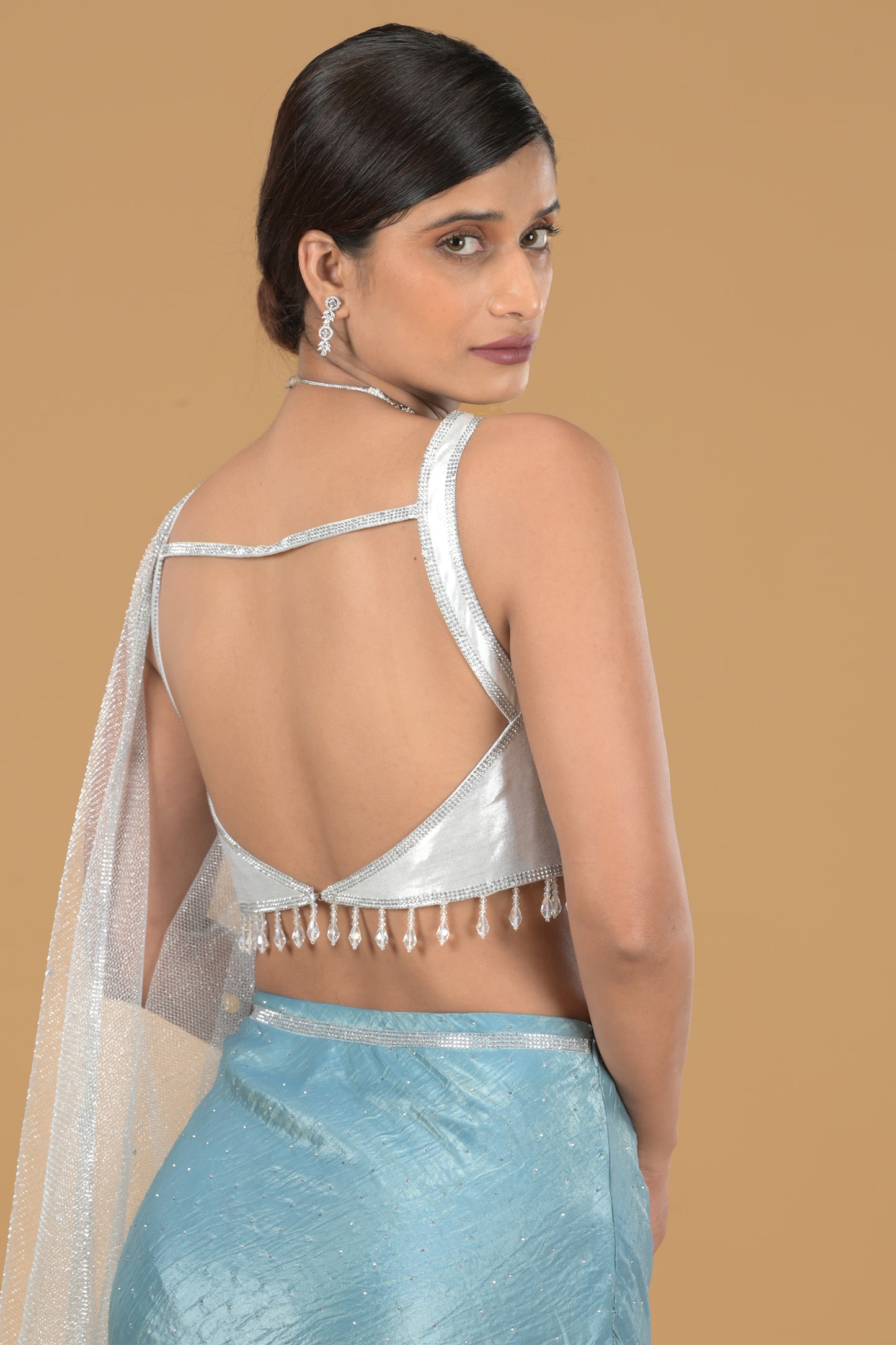 Blue Tissue Rhinestone Lehenga