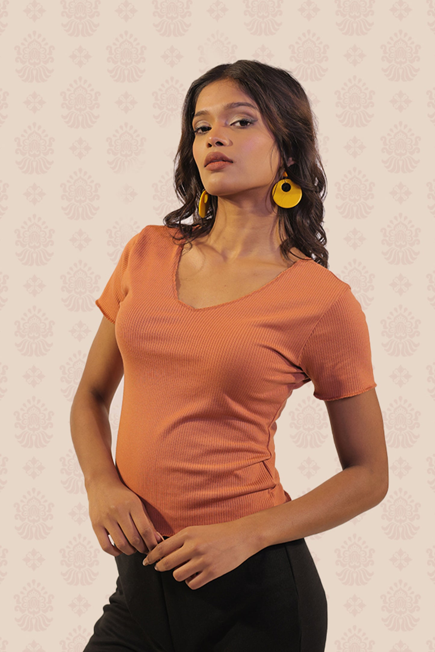 Sienna Rib Knit V Neck Top