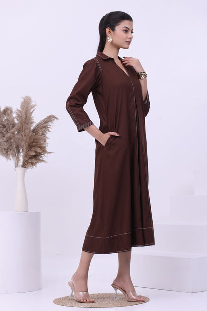 Mocha Line Shirt Dress