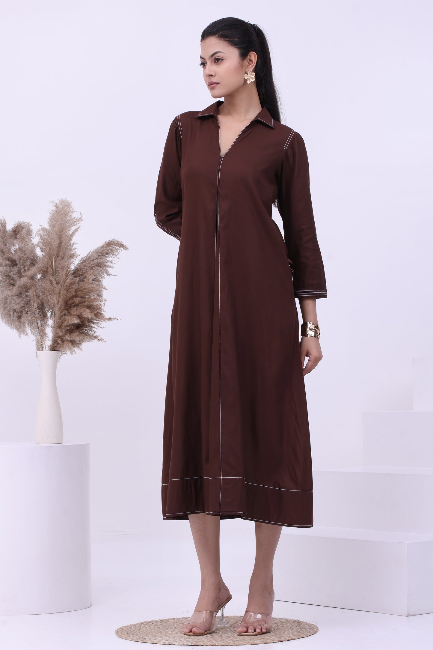 Mocha Line Shirt Dress