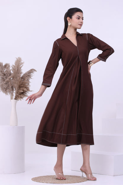 Mocha Line Shirt Dress
