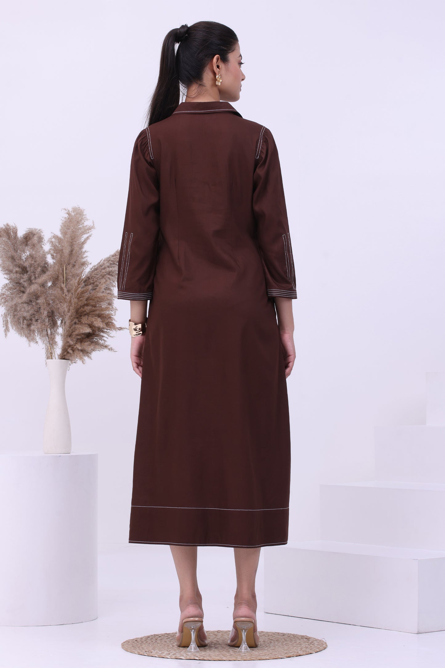 Mocha Line Shirt Dress