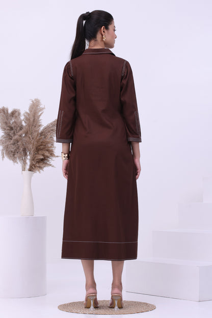 Mocha Line Shirt Dress