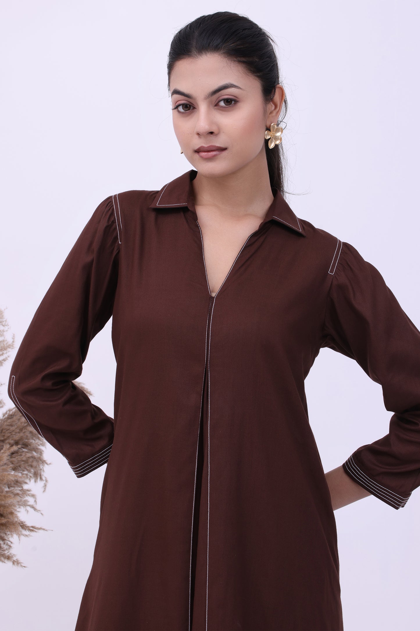 Mocha Line Shirt Dress