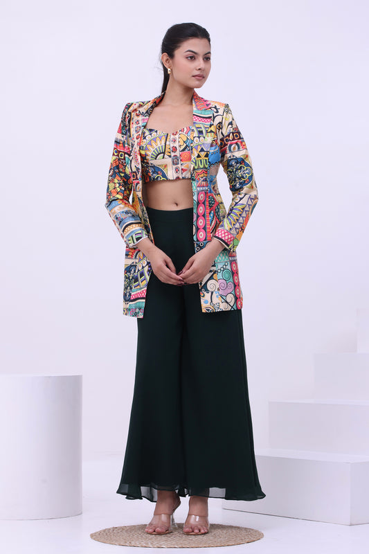 Jade Printed Sharara Set With Blazer