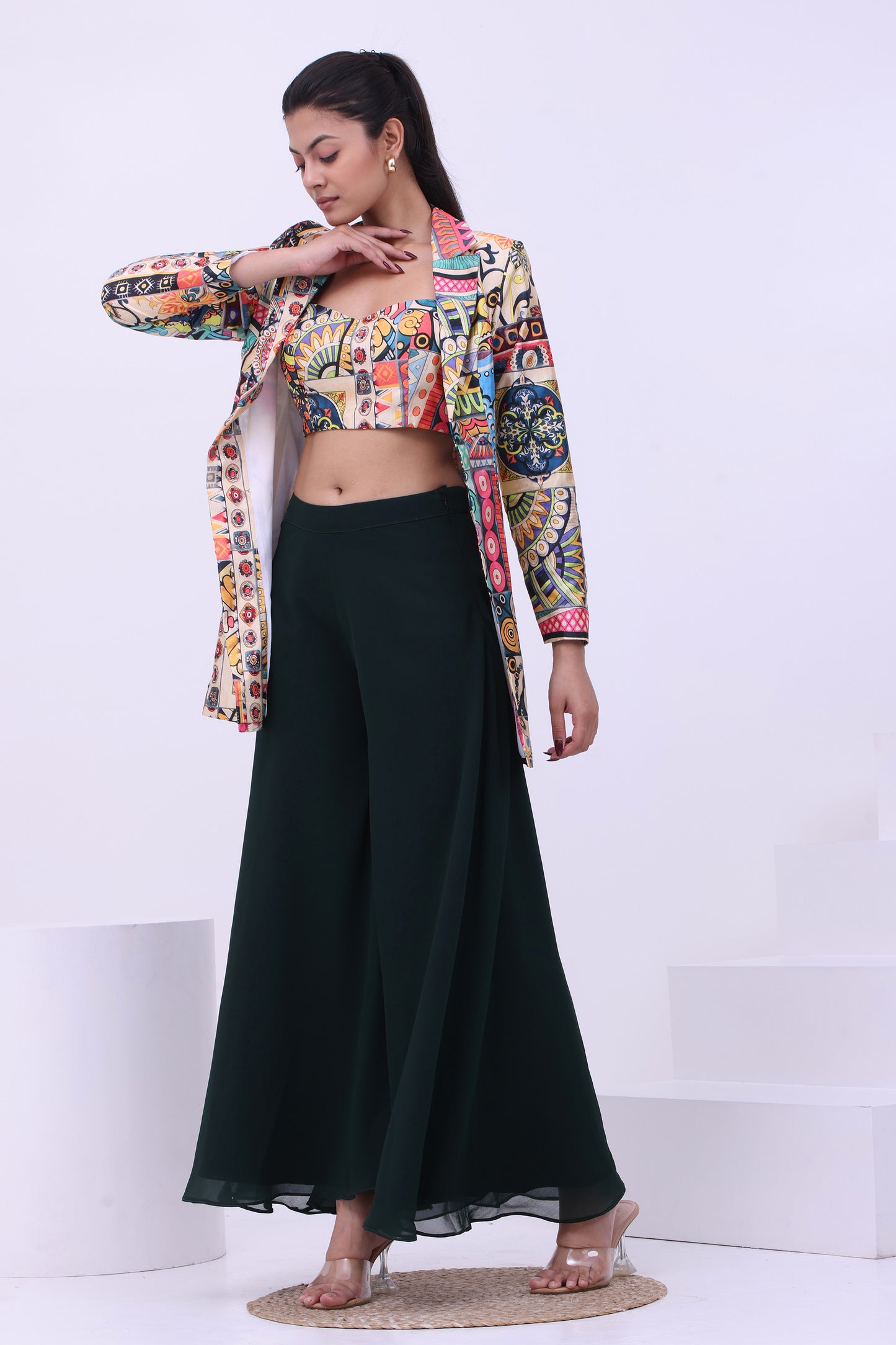 Jade Printed Sharara Set With Blazer