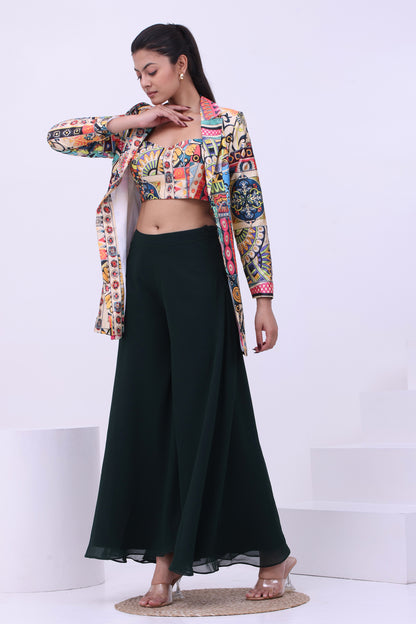 Jade Printed Sharara Set With Blazer