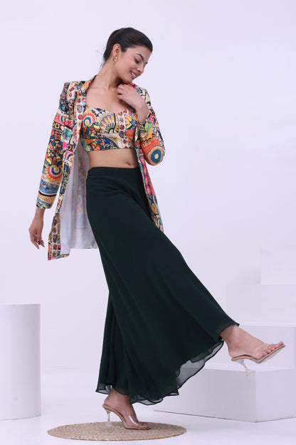 Jade Printed Sharara Set With Blazer