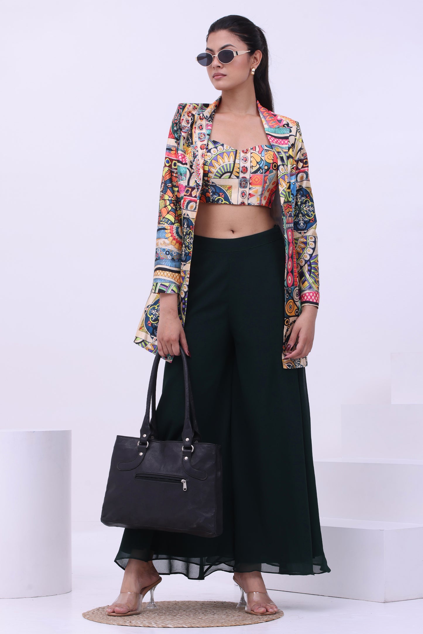 Jade Printed Sharara Set With Blazer